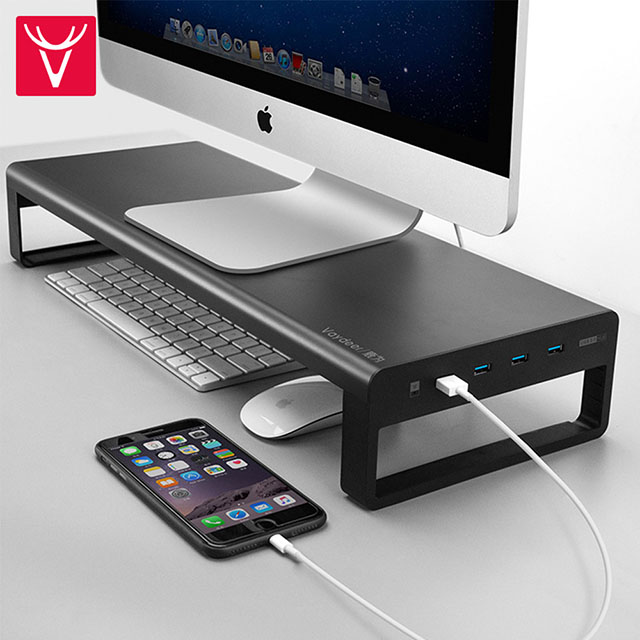 Vaydeer鹿為 4埠USB3.0多功能鋁合金耐重電腦螢幕增高架
