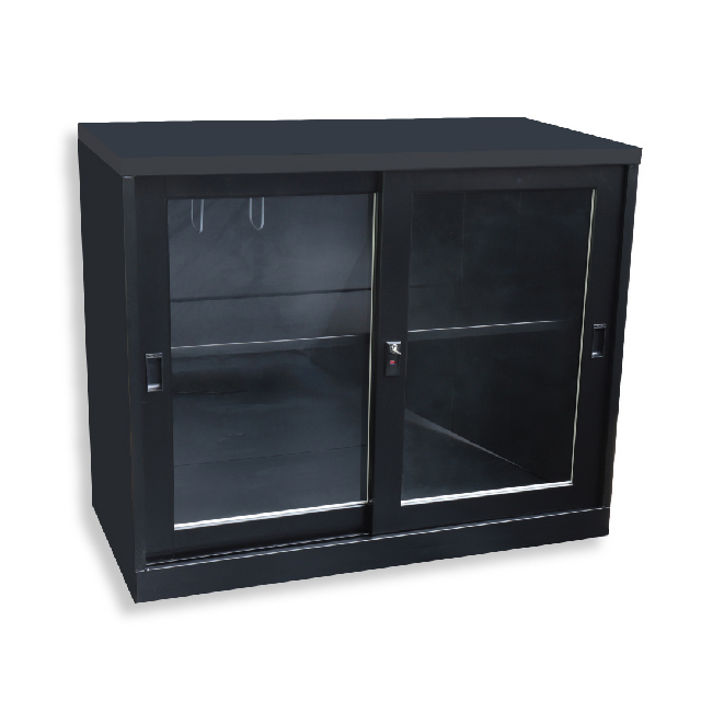 【豐盛鐵櫃】二層玻璃加框理想櫃-黑色/資料櫃/公文櫃 (台灣製)