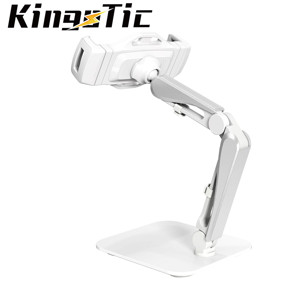 KingoTic鋁合金全方位桌上型平板手機支架-夾具型（白色）