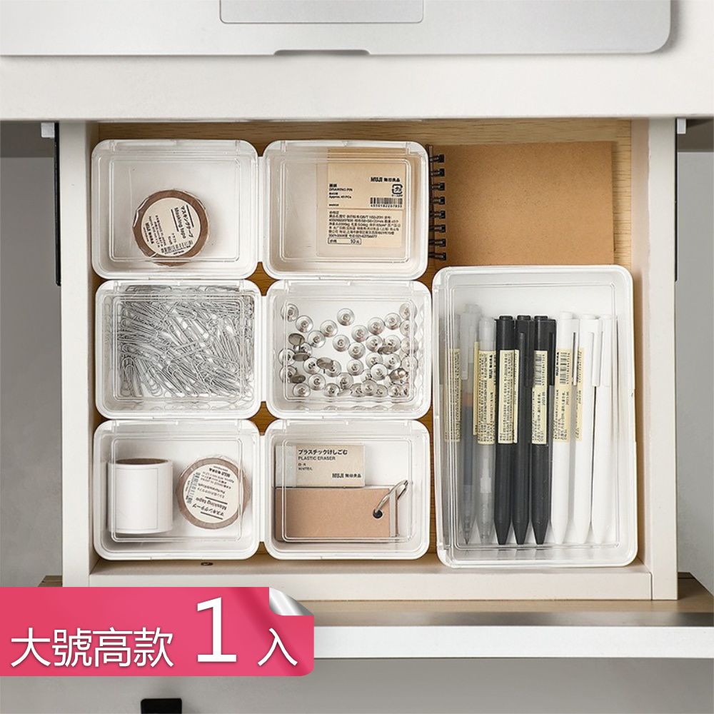 【荷生活】防水防塵可視上蓋桌面收納盒 經典造型圓潤邊角抽屜雜物儲物盒-大號高款1入