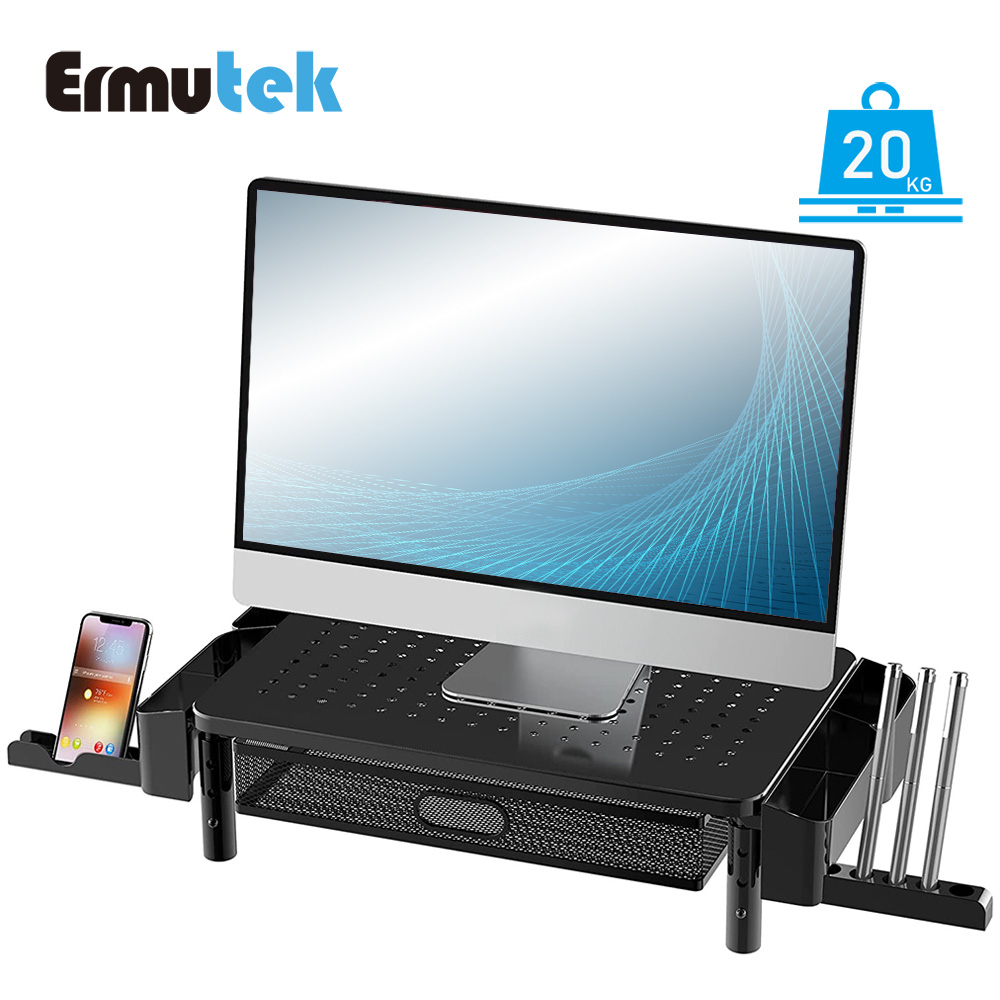 Ermutek 高度可調桌上型螢幕增高架/多功能收納設計