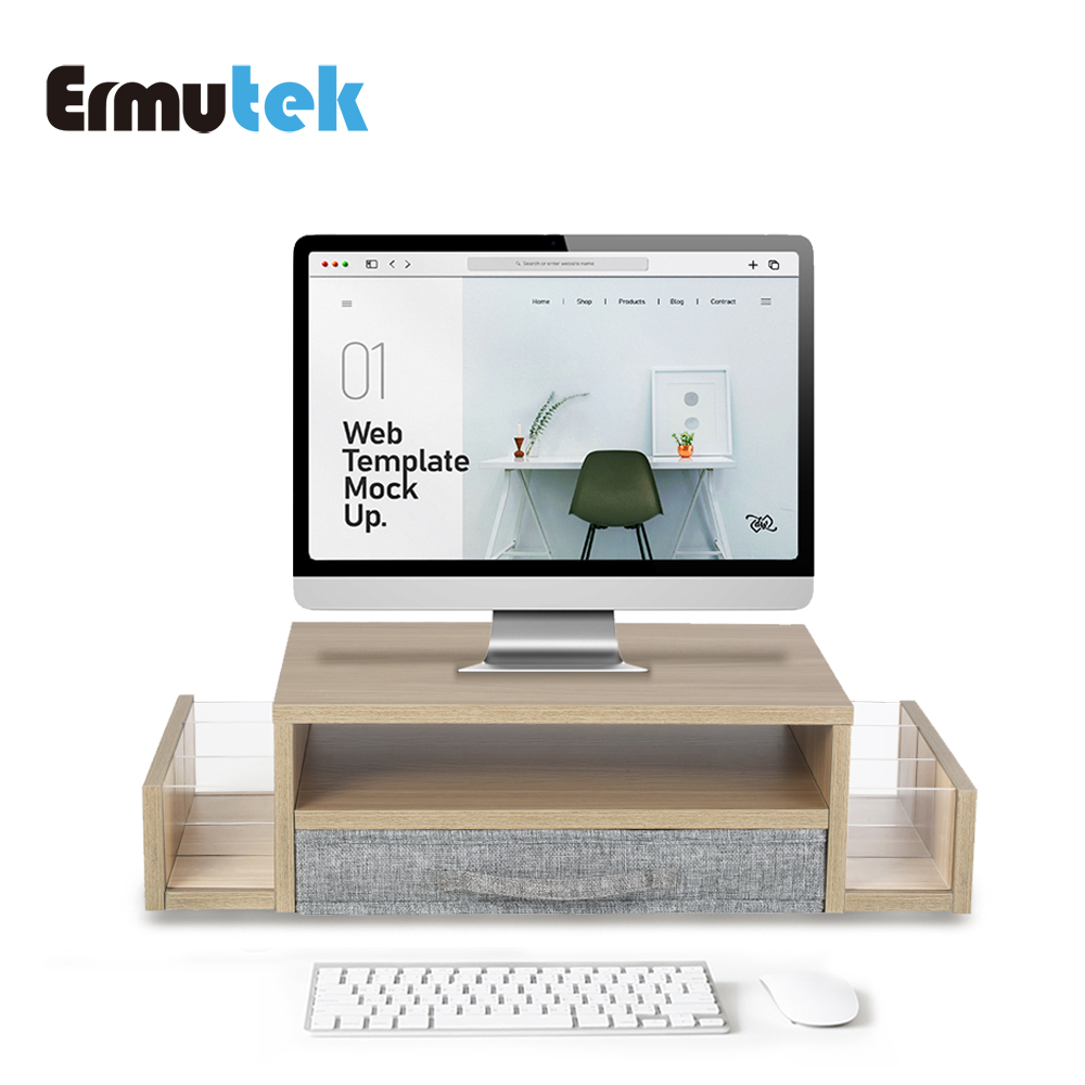 Ermutek 多功能收納桌上型木質雙層設計螢幕增高架