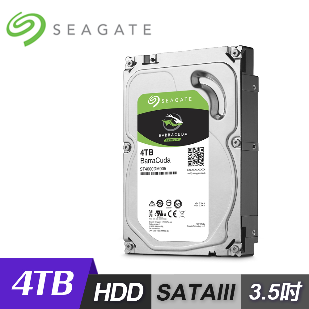 【Seagate 希捷】BarraCuda 4TB 3.5吋 桌上型硬碟 [ST4000DM004
