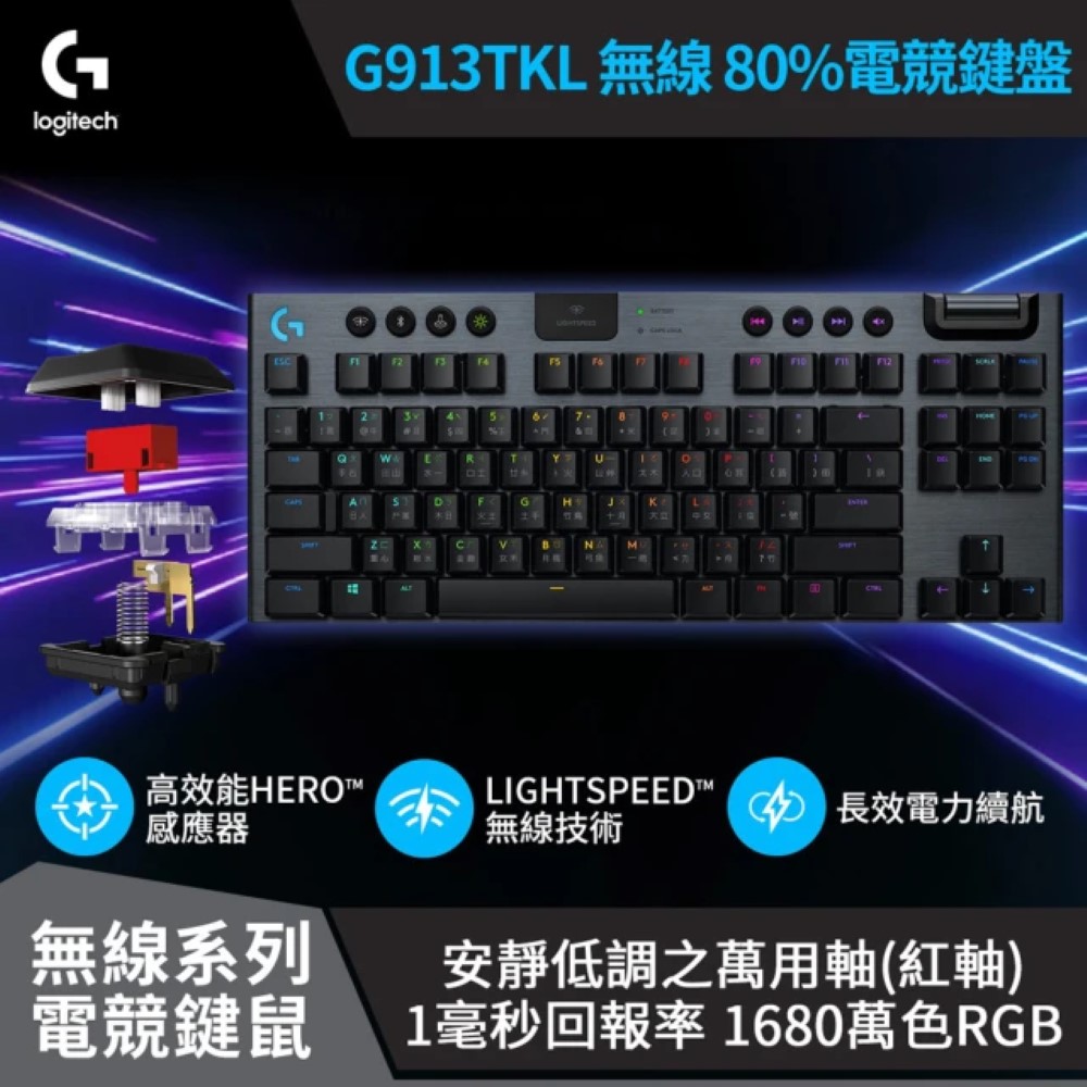 【Logitech 羅技】 G913 TKL 無線機械鍵盤 [類紅軸