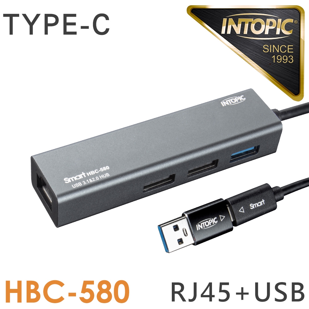 【INTOPIC 廣鼎】USB3.1 / RJ45 鋁合金集線器 [HBC-580