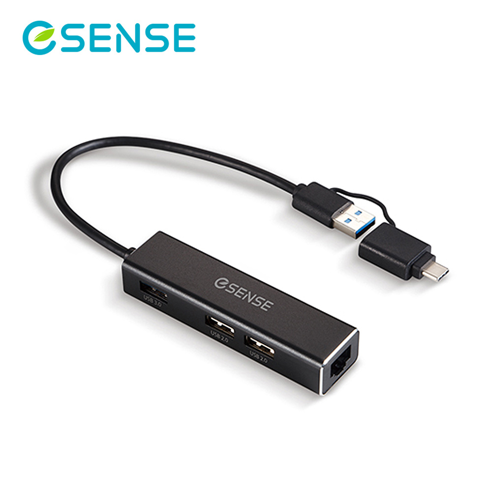 【ESENSE 逸盛】RJ204 USB轉RJ45+USB HUB