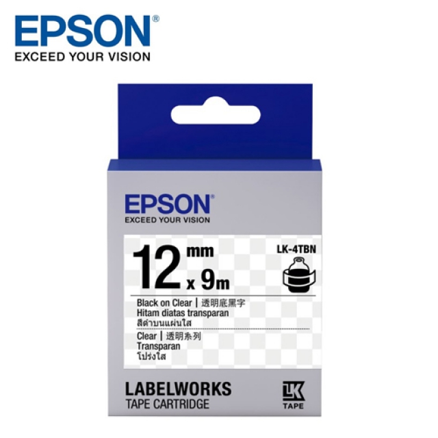【EPSON】LK-4TBN S654408 標籤帶[透明系列透明底黑字12mm