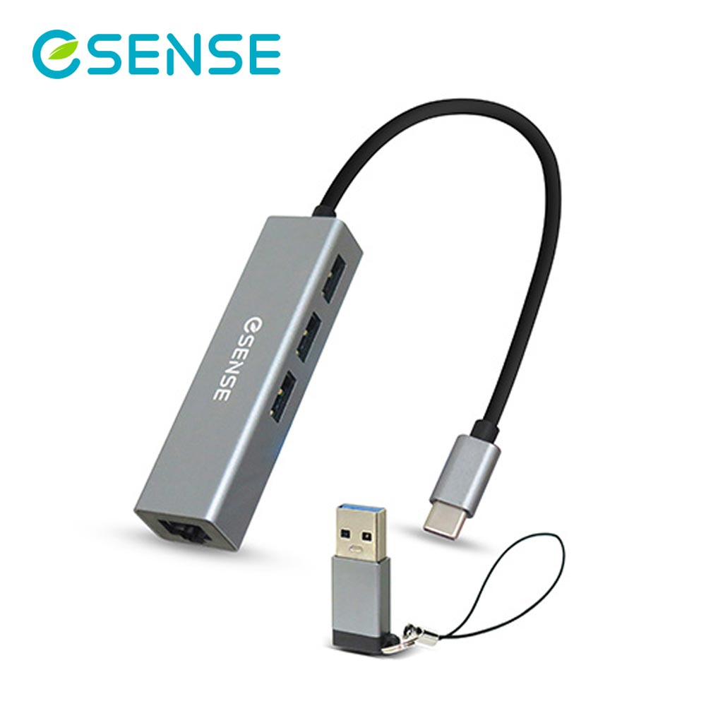 【ESENSE 逸盛】TYPE-C 轉 RJ45+USB3.0 HUB