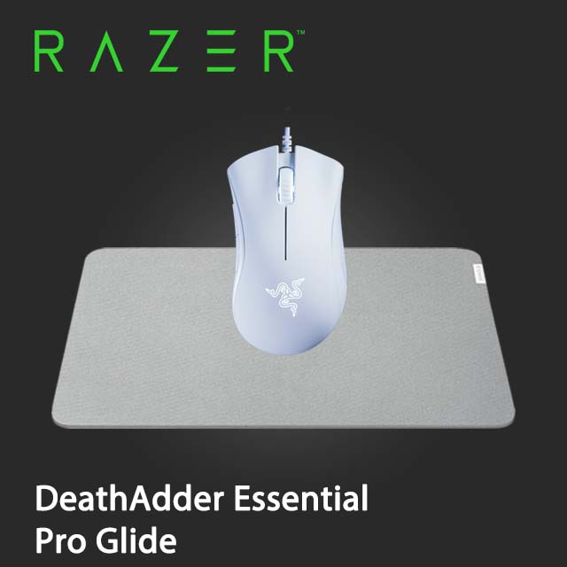 Razer 雷蛇 DeathAdder Essential 雷蛇蝰蛇 電競滑鼠-白色 + Pro Glide 商務PRO 滑鼠墊