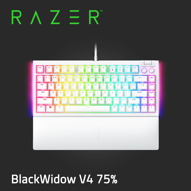 razer blackwidow v4 75% 黑寡婦 v4 75%幻彩版機械式電競鍵盤(白色/英文)