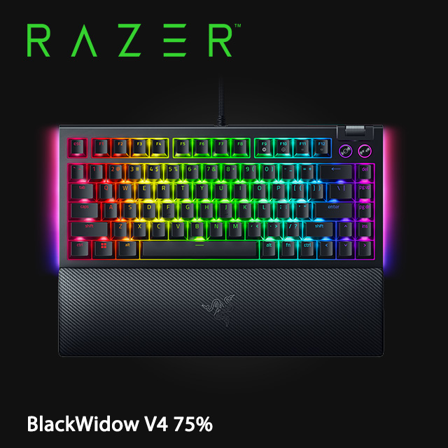 RAZER BLACKWIDOW V4 75% 雷蛇 黑寡婦蜘蛛幻彩版 V4 75% 熱插拔機械式遊戲鍵盤-中文/英文