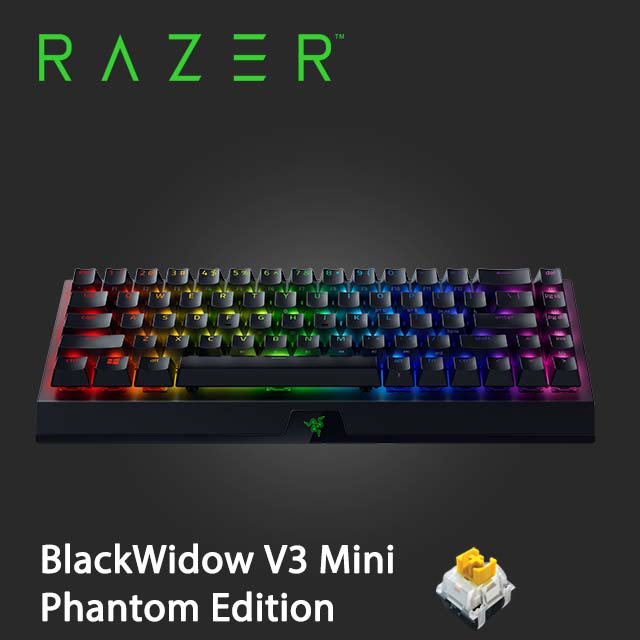 Razer BLACKWIDOW V3 MINI 黑寡婦蜘蛛V3 MINI無線鍵盤 布丁鍵帽 黃軸英文