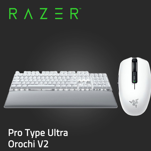 Razer Pro Type Ultra 無線藍芽雙模機械鍵盤+Orochi V2 八岐大蛇靈刃 V2 水銀白