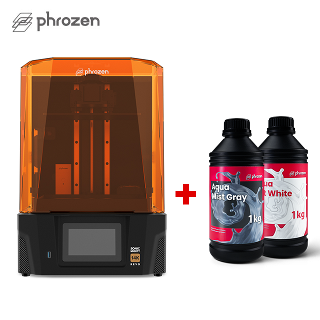 【超值組1機＋2瓶樹脂】Phrozen Sonic Mighty 14K Revo 光固化3D列印機+湖水模型樹脂燕麥白/灰(1KG裝)