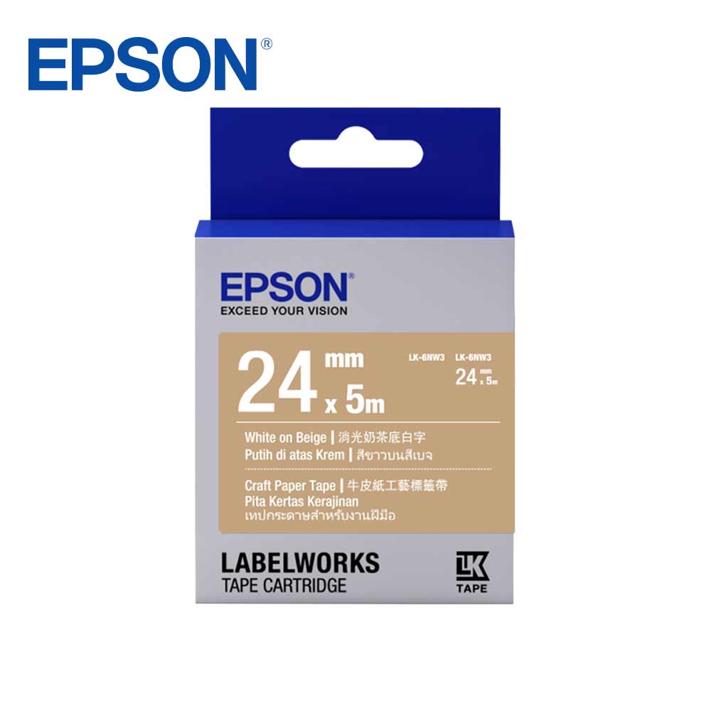 EPSON LK-6NW3 C53S656428標籤帶(牛皮紙24mm)白字