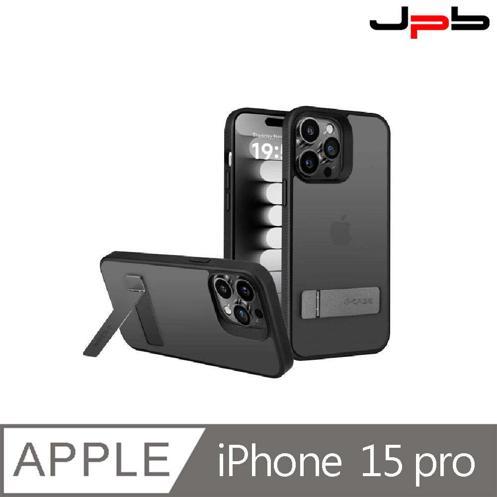 [ JPB iPhone 15 Pro 6.1吋 樂扣支架 透明防摔手機殼 霧曜黑