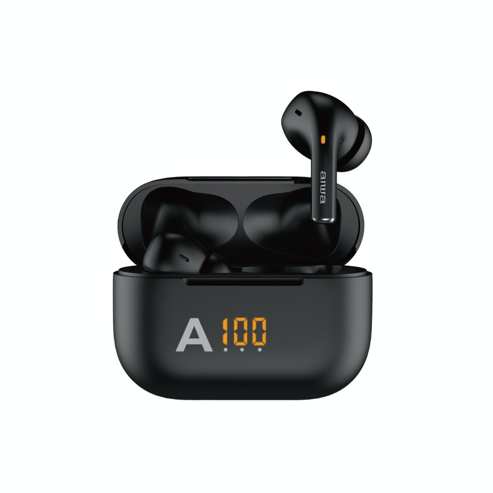 【AIWA 日本愛華】TWS真無線藍牙耳機 電量顯示 IPX4 防水抗汗 藍芽5.1-黑色(AT-X80A)