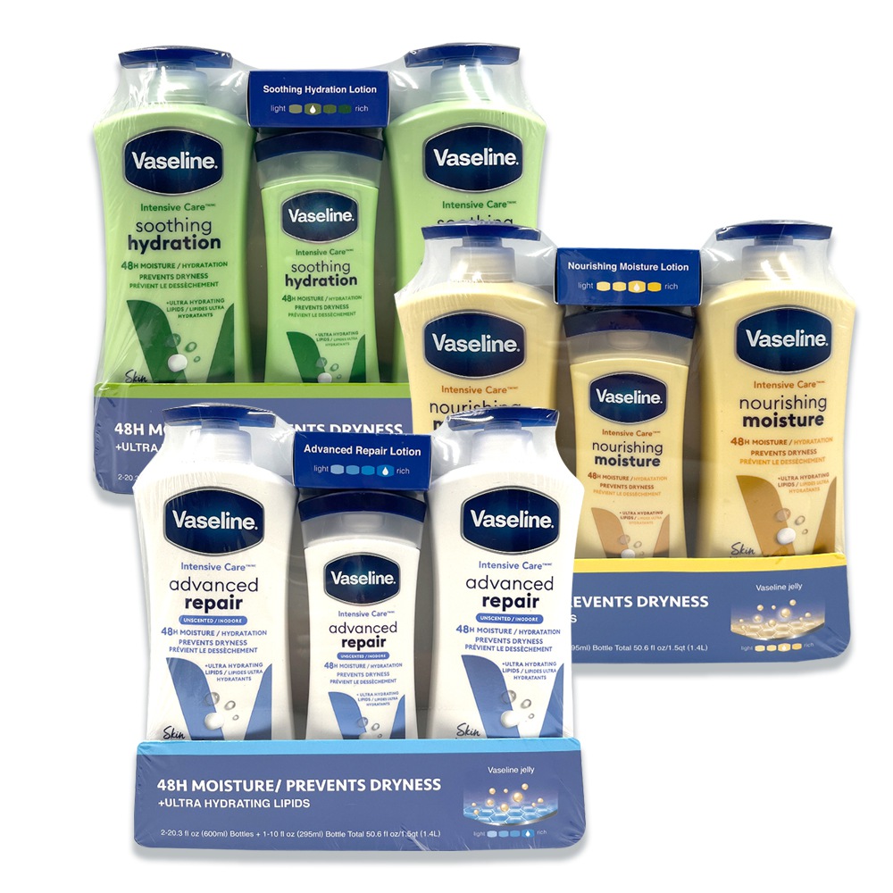 Vaseline 凡士林 潤膚乳液組 600mlx2 + 295mlx1(深層修護/蘆薈舒緩/專業修護)