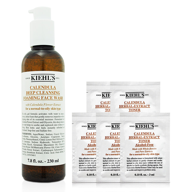KIEHLS 契爾氏 金盞花植物精華潔面泡泡凝露 230ml 加贈 金盞花植物精華化妝水 3ml*5