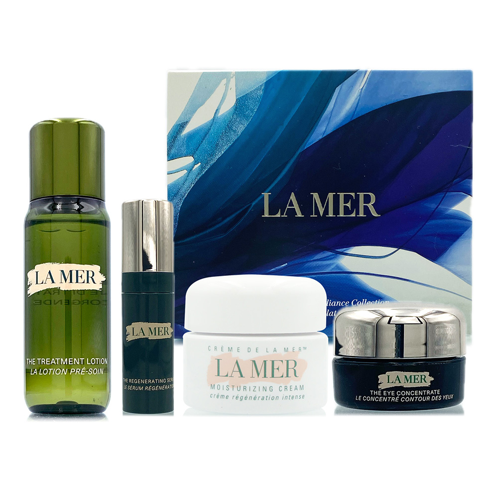 【LA MER海洋拉娜】寵愛4件組-乳霜15ml+煥顏精萃5ml+濃萃眼霜5ml+超能精華露30ml-盒裝 (正統公司貨)