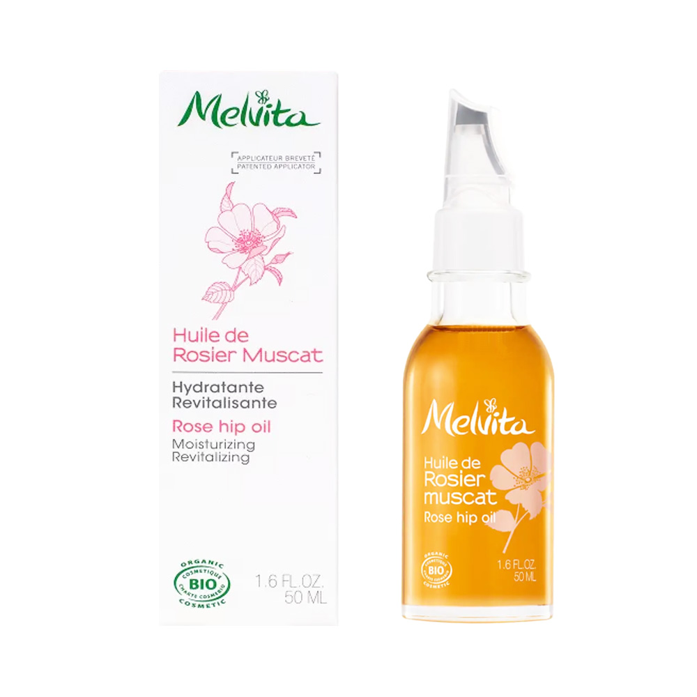 Melvita蜜葳特 玫瑰果油 50ml 是一款來自法國的高階保濕精華液，專為成人臉部與眼部設計。富含天然玫瑰果油成分，具有極佳的保濕與舒敏效果，適合各種膚質使用，幫助肌膚維持水潤與健康狀態。