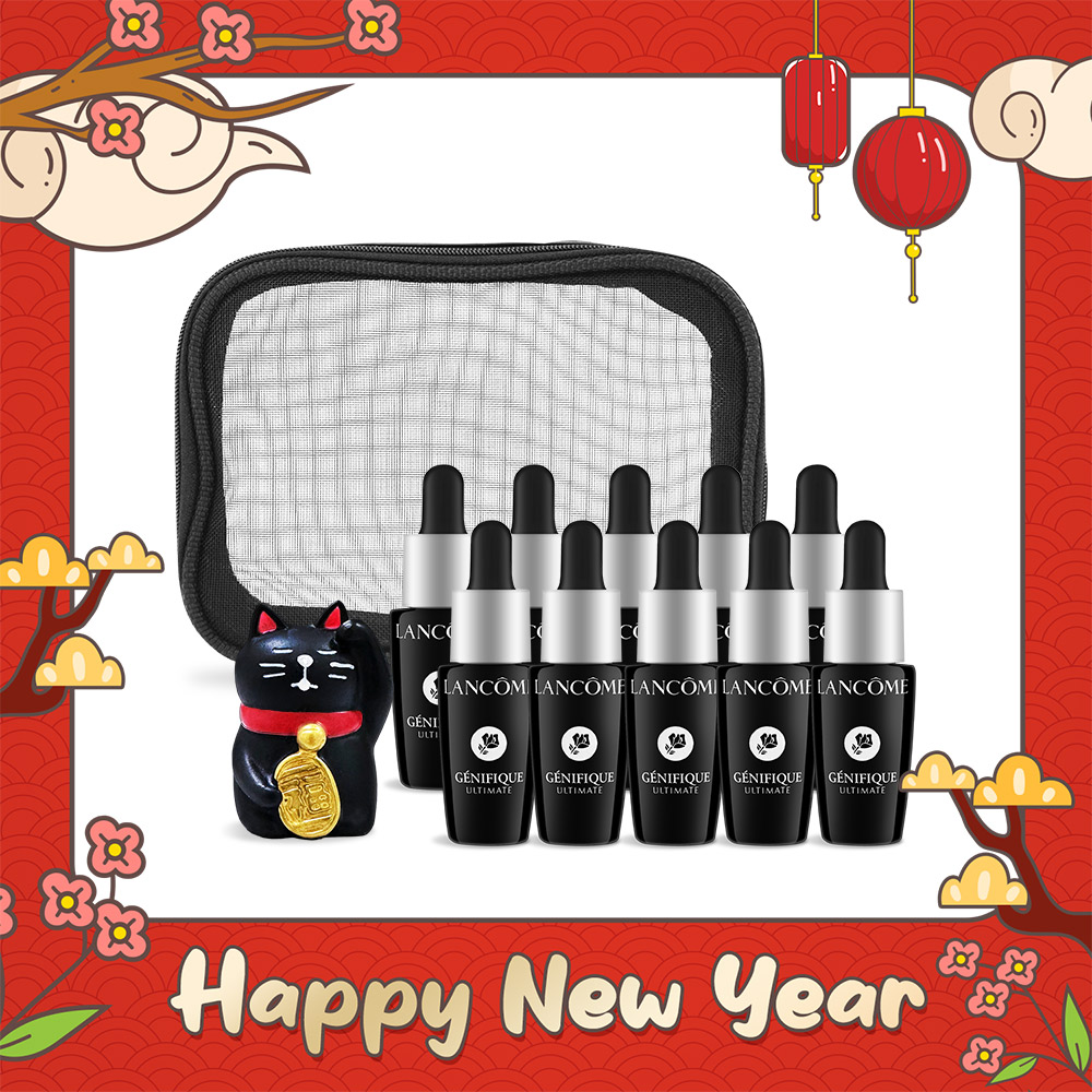 Lancome 蘭蔻 超極限肌因賦活露好運組[賦活露7mlx10+招財貓擺飾]附旅行化妝包-國際航空版
