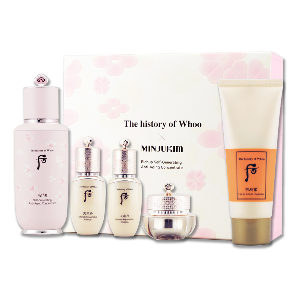 Whoo 后 重生秘帖粉漾時光加量禮盒(重生秘帖+皇精華凝露+皇乳液+皇霜+陰陽調和洗顏乳)