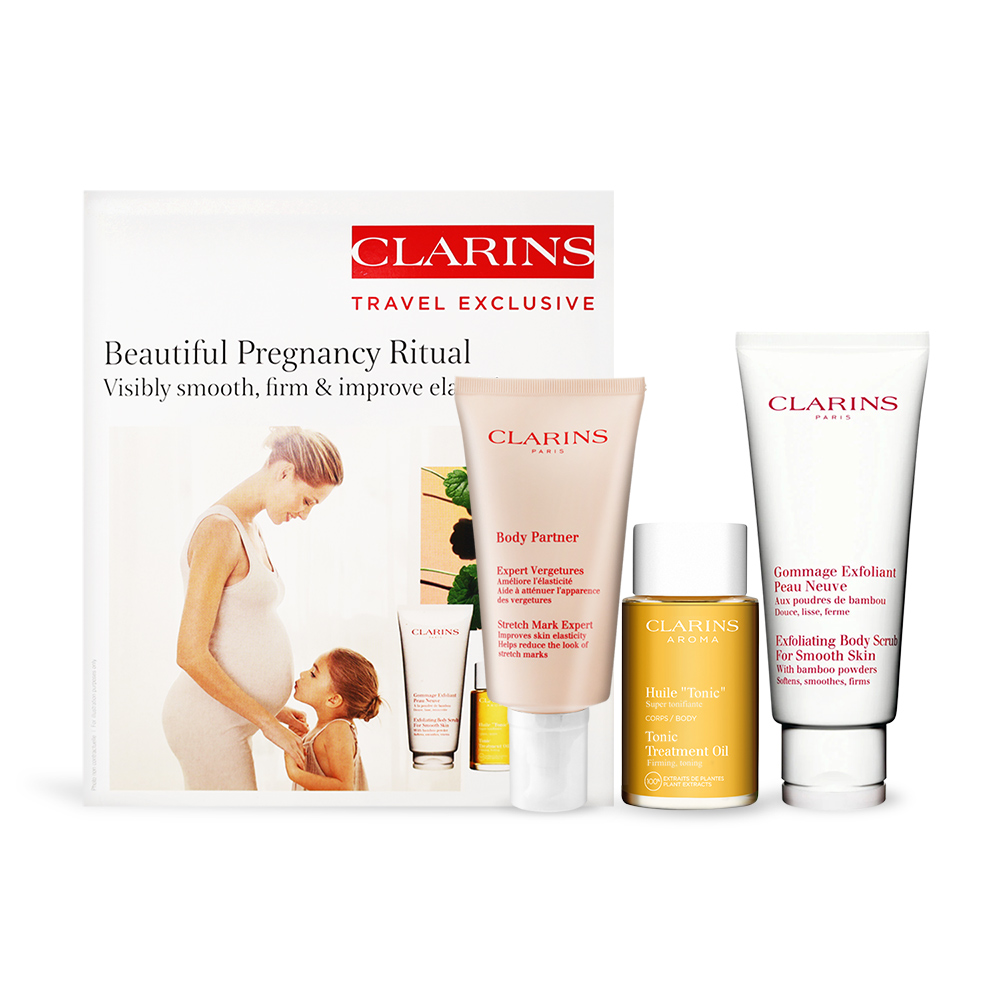 CLARINS 克蘭詩 孕婦三件套[護理油100ml+撫紋霜175ml+去角質霜200ml-國際航空版