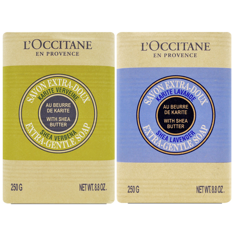【LOCCITANE 歐舒丹】乳油木薰衣草皂 250g+乳油木馬鞭草皂 250g(百貨專櫃貨)