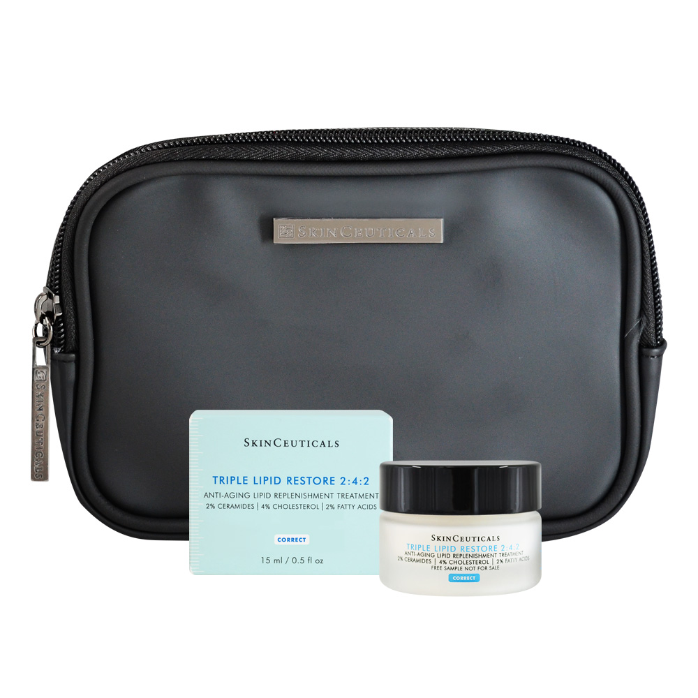 【SkinCeuticals】242修復霜旅行組-2:4:2 三重潤澤彈嫩修復霜 15ml+化妝包