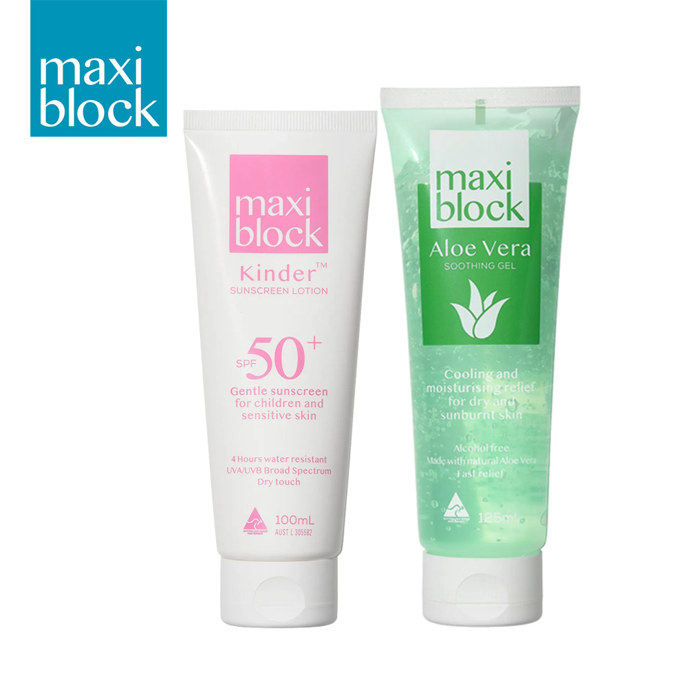 澳洲 Maxiblock 雙入組 兒童柔膚輕盈防曬乳+天然蘆萃保濕凝露
