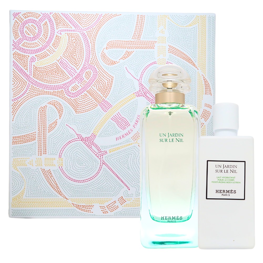 Hermes 愛馬仕 Un Jardin Sur Le Nil 尼羅河花園禮盒 (淡香水 EDT 100ml+身體乳80ml)(粉盒）