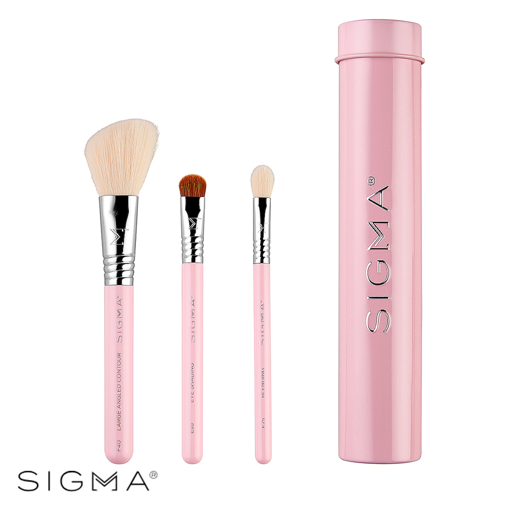【Sigma】基本旅行刷具3件組(含刷具罐)-櫻花粉 Essential Trio Brush Set #Pink