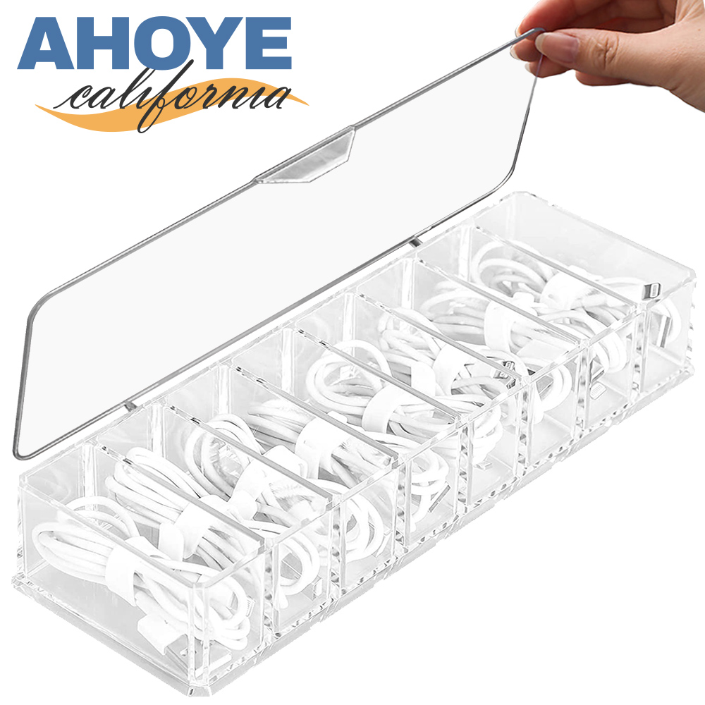 【Ahoye】8格桌面線材整理盒 (有防塵蓋子) 桌面收納盒 線材收納盒