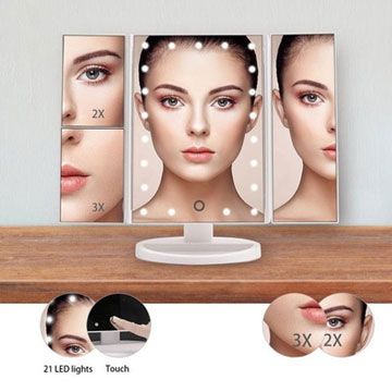 超豪華LED化妝鏡 三合一收納鏡 臺式三面鏡折疊化妝鏡2倍3倍放大鏡