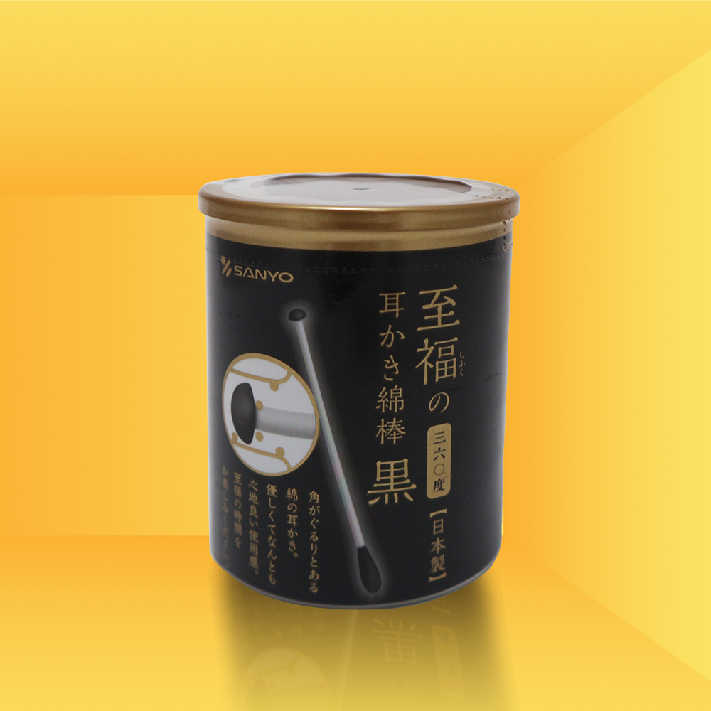 日本製SANYO黑360度耳扒紙軸棉花棒-100支入x1罐