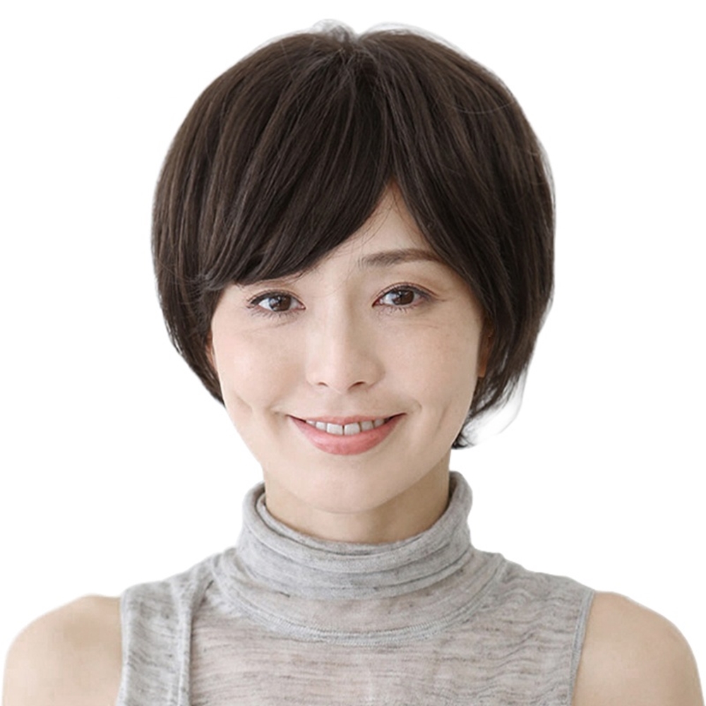 女假髮整頂真髮絲-手織頂心自然短直髮美髮用品73vc46【巴黎精品】