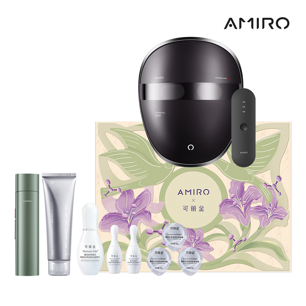【AMIRO】嫩膚時光面罩 +【AMIRO】限量聯名款 時光機 拉提美容儀 R1 PRO MAX套裝禮盒-可麗金綠
