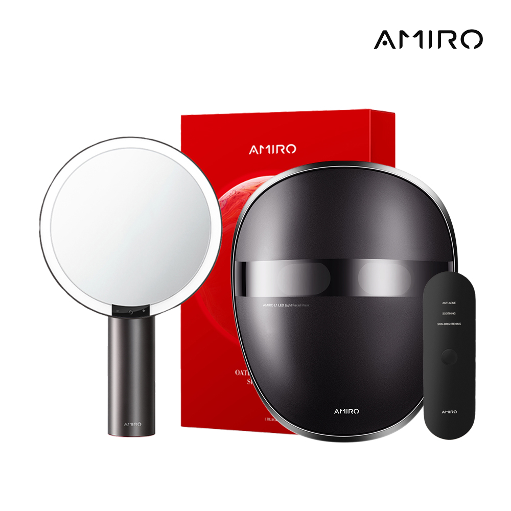 【AMIRO】嫩膚時光面罩 +【AMIRO】全新第三代 Oath 自動感光 LED化妝鏡 (國際精裝彩盒版)-黑