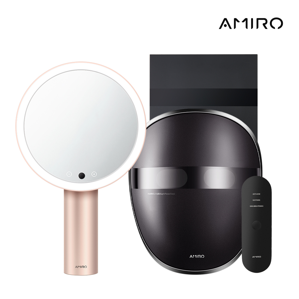 【AMIRO】嫩膚時光面罩 +【AMIRO】 Oath自動感光LED化妝鏡-綺夢花園禮 盒-薄霧粉