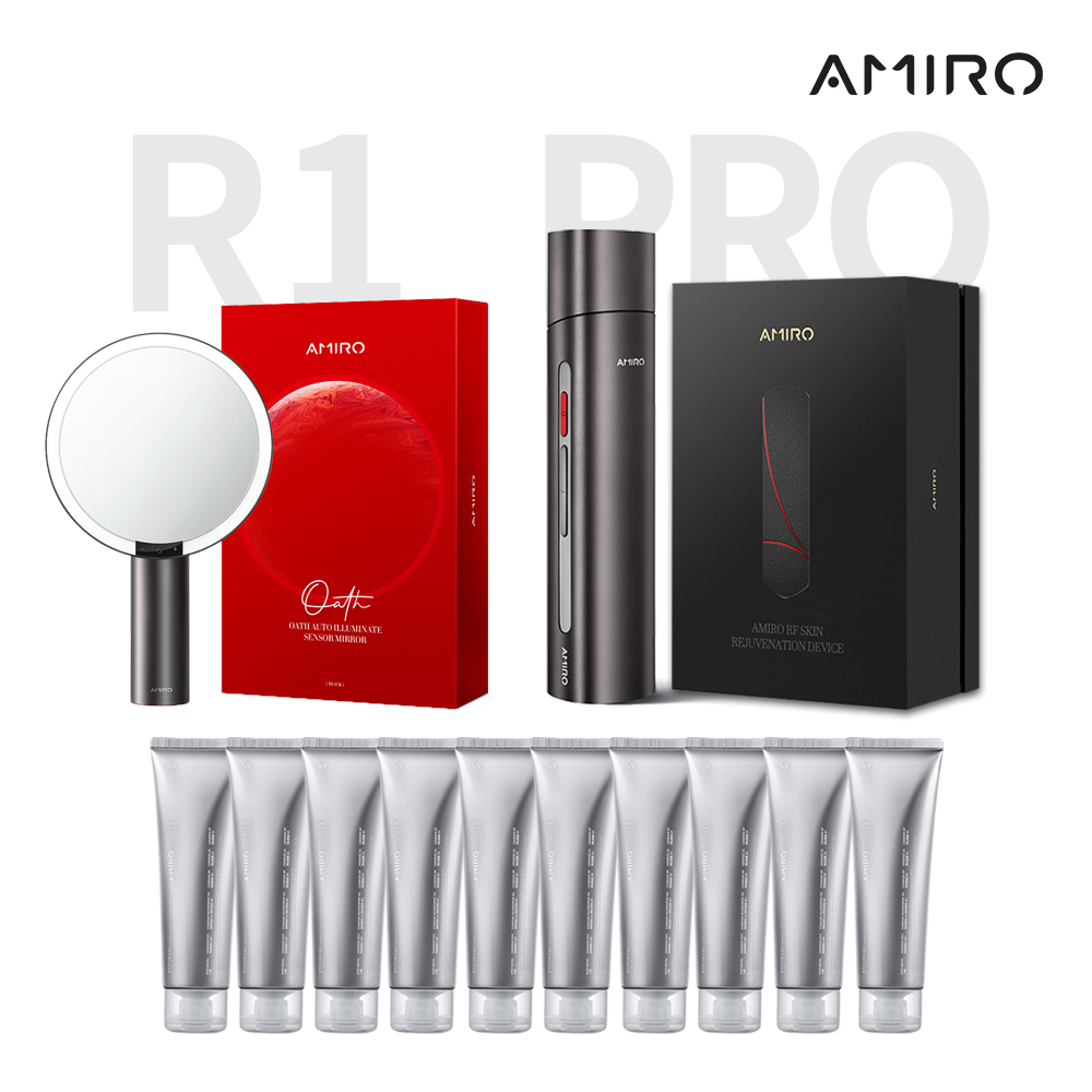 【AMIRO】時光機拉提美容儀 R1 PRO 旗艦組(時光機-黑+凝膠10+Oath鏡- 黑)