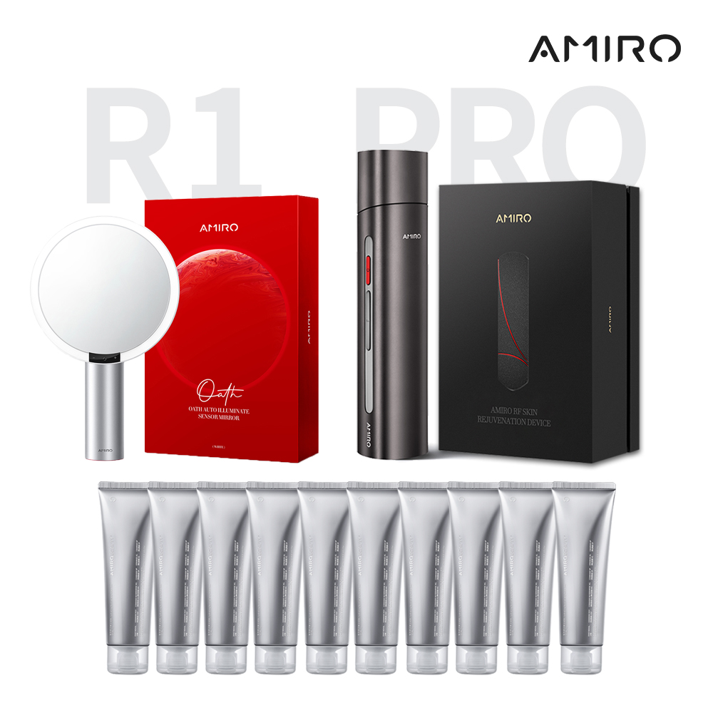 【AMIRO】時光機拉提美容儀 R1 PRO 旗艦組(時光機-黑+凝膠10+Oath鏡- 白)