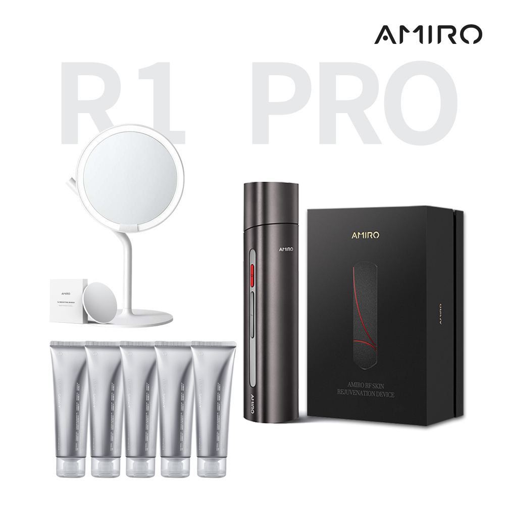 【AMIRO】時光機拉提美容儀 R1 PRO 豪華組(時光機-黑+凝膠5+mate s鏡- 白)