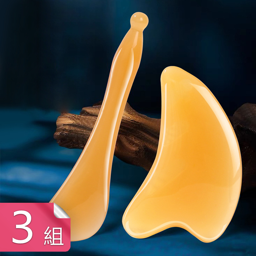 【荷生活】仿牛角心型刮痧板穴位按摩棒 按摩提神肩頸撥筋板-撥筋棒+刮痧板各3入