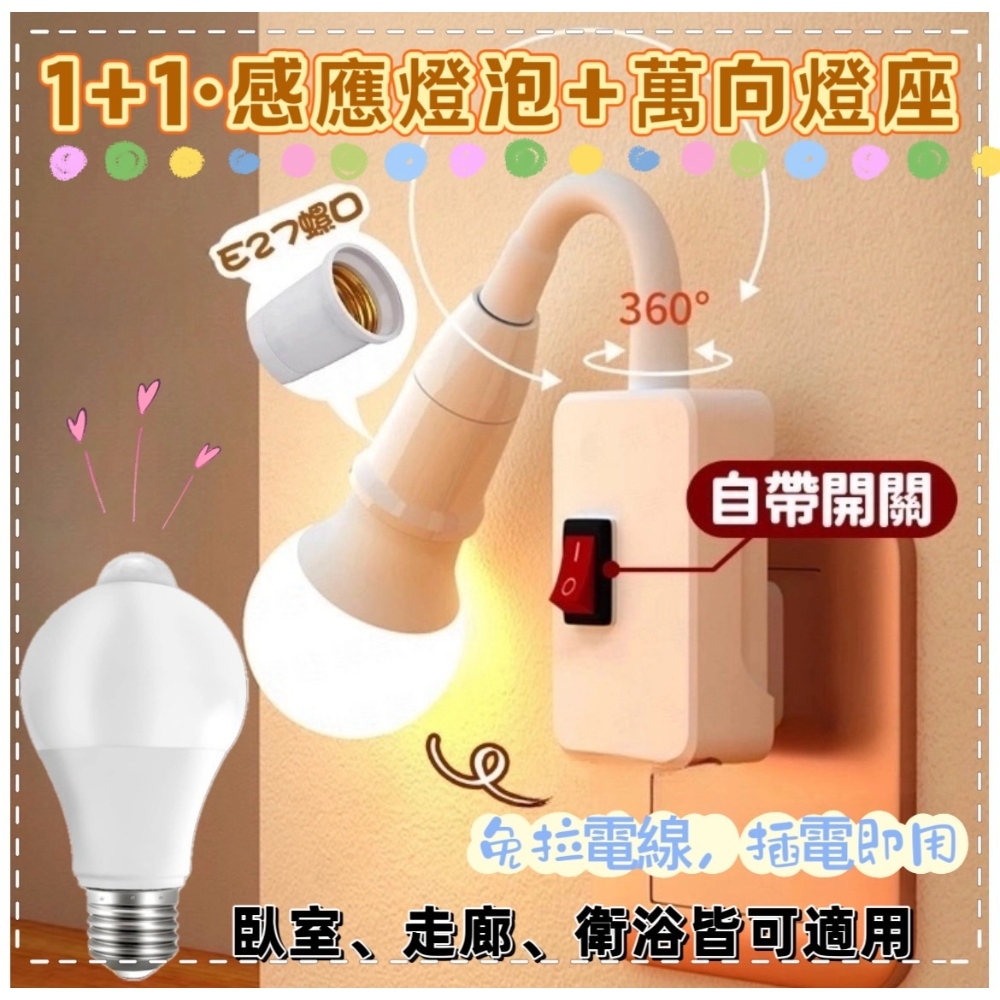 《1+1組合》2件套 12w人體感應LED燈泡+360度萬向調節燈座