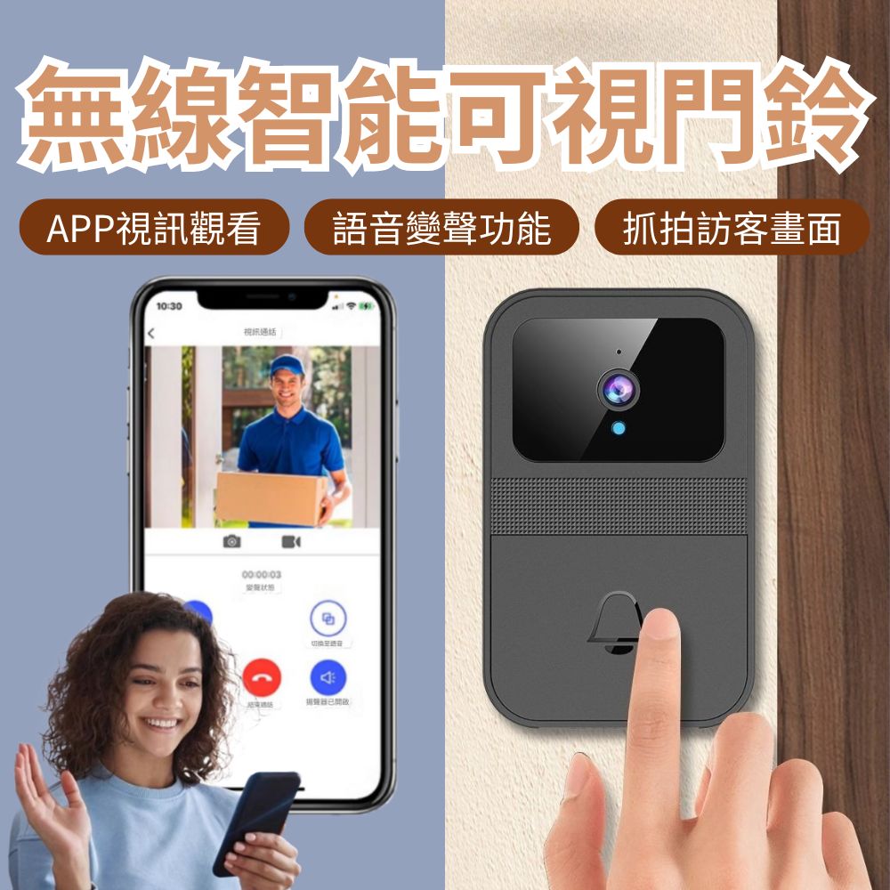 【智慧貓眼】無線智慧可視門鈴 1入組(視訊通話 語音變聲 訪客畫面留存 可遠端 監視器)