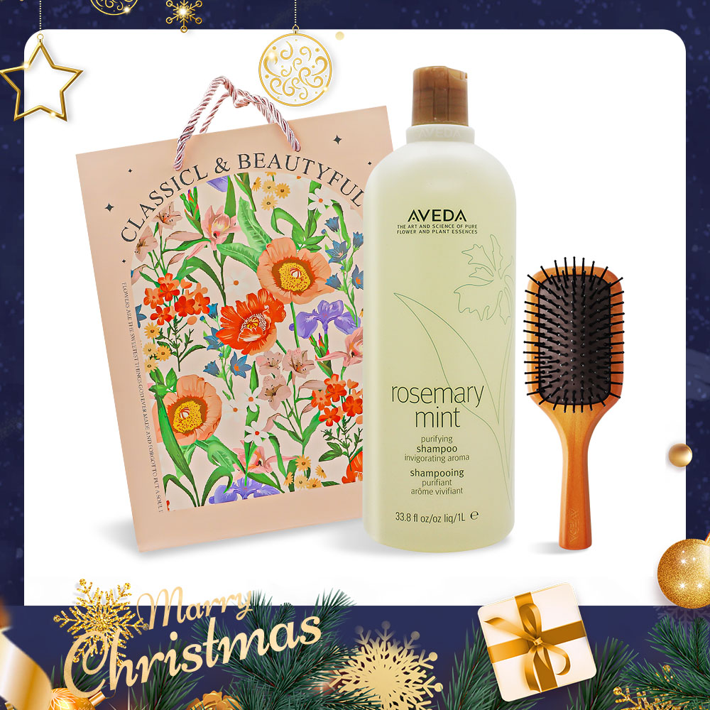 AVEDA 頭皮放鬆尊禮組[迷迭薄荷洗髮精(1000ml)+隨行按摩梳]-送禮必備組-國際航空版