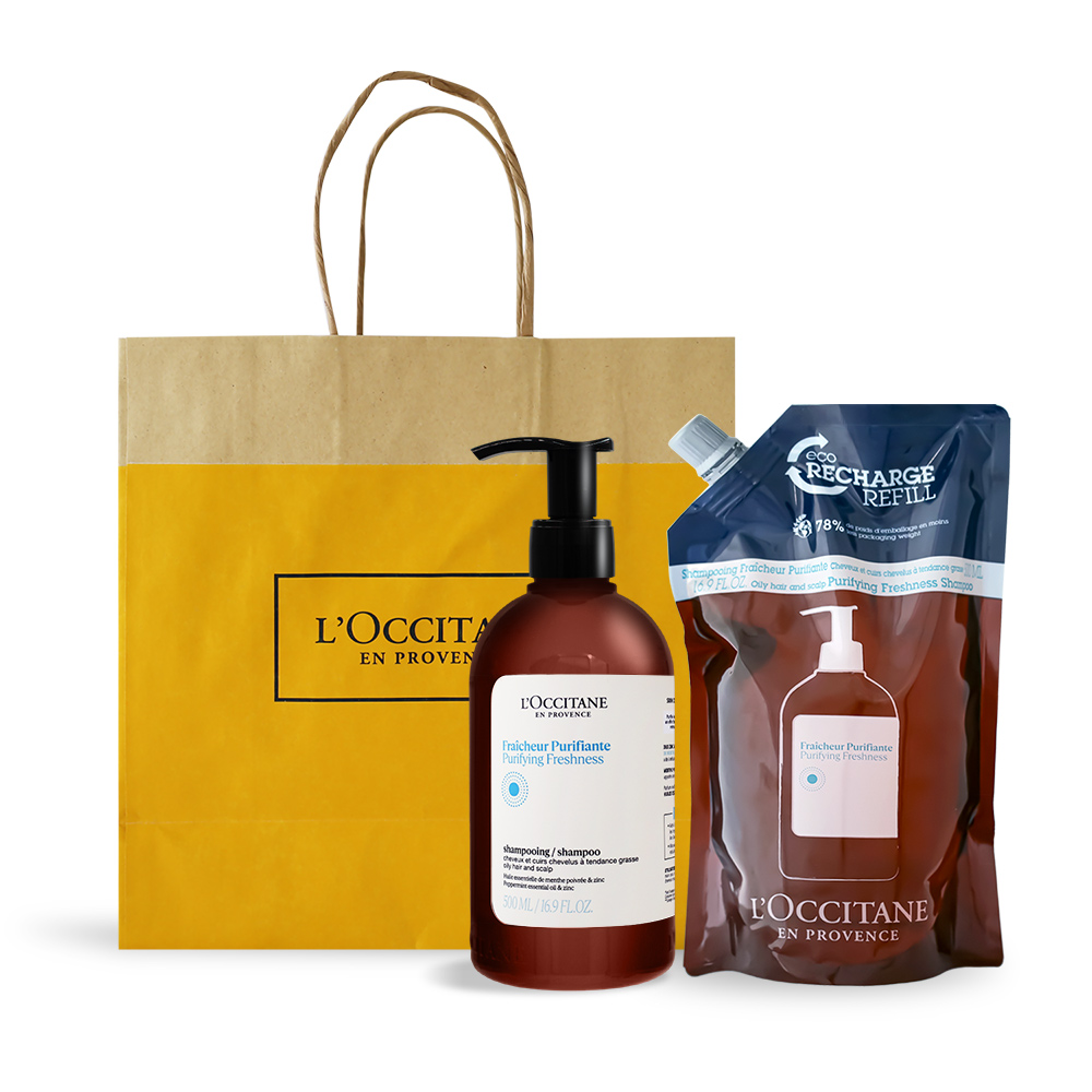 L'OCCITANE 歐舒丹 草本淨涼洗髮乳(500ml)+補充包(500ml)-公司貨
