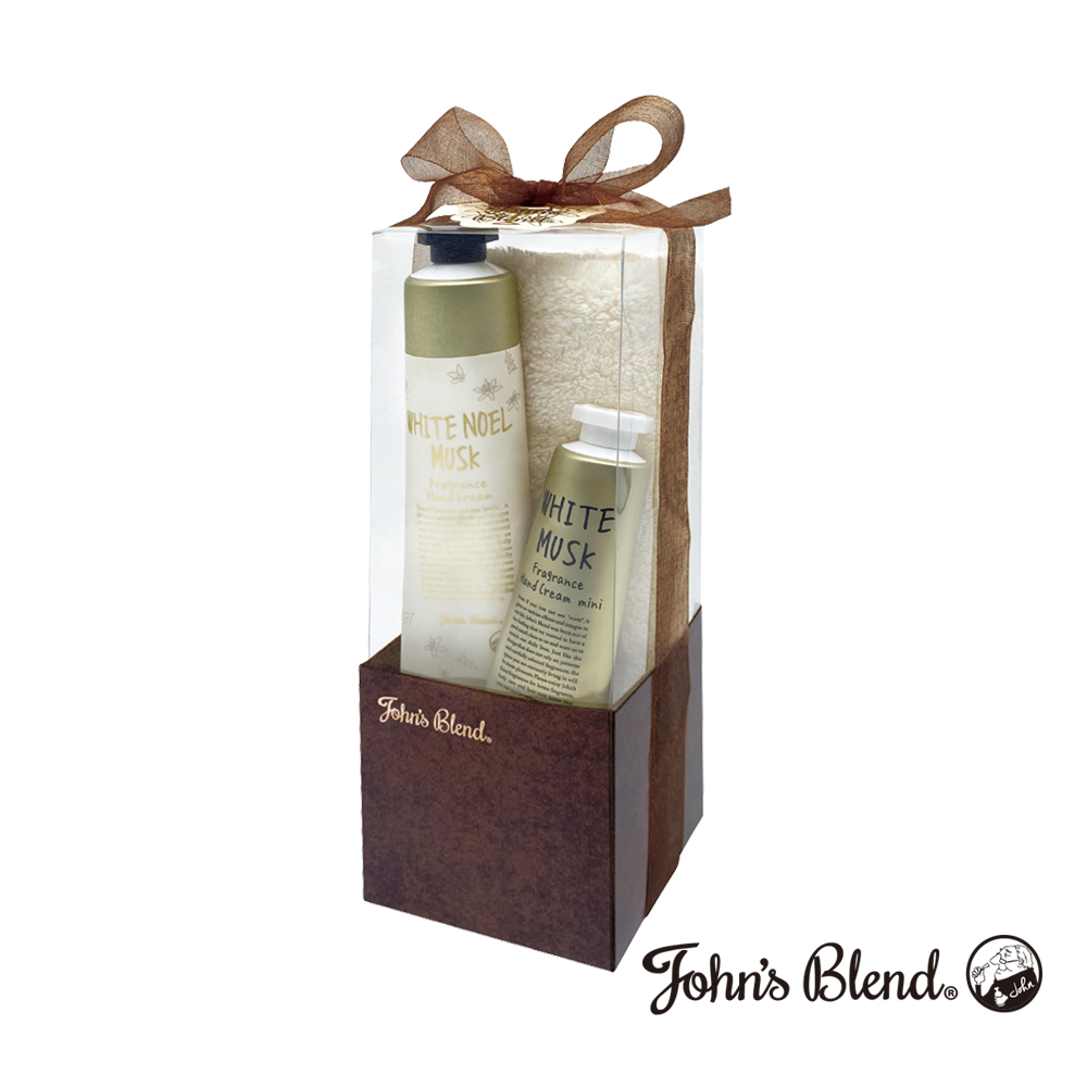 日本John’s Blend 香氛修護滋養護手霜禮盒(38g+14g+方巾) 白色假期