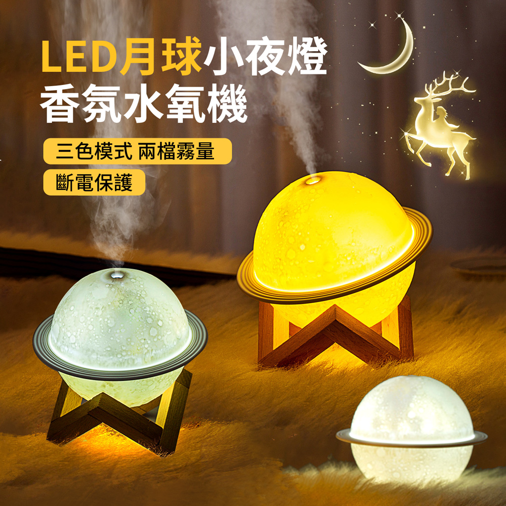 HADER 二合一 LED月球小夜燈精油香氛水氧機 加濕補水霧化噴霧機 空氣清淨機 交換禮物